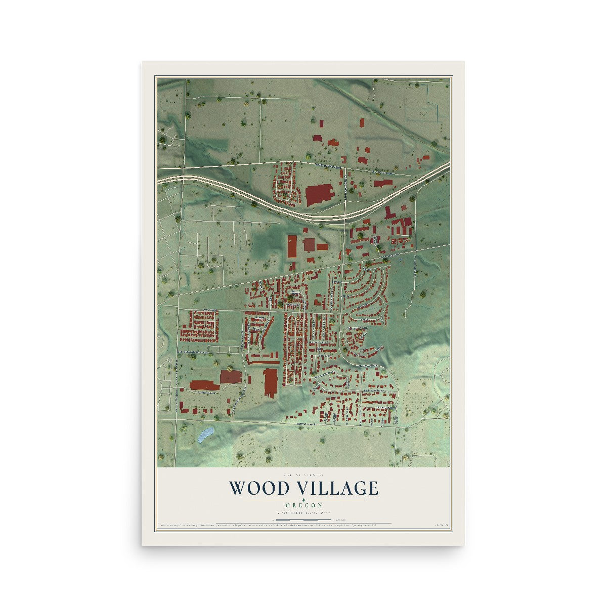 Map of Wood Village, Oregon, 12 x 18 inch unframed archival matte print