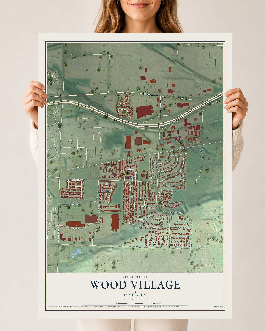 Map of Wood Village, Oregon, 24 x 36 inch unframed archival matte print