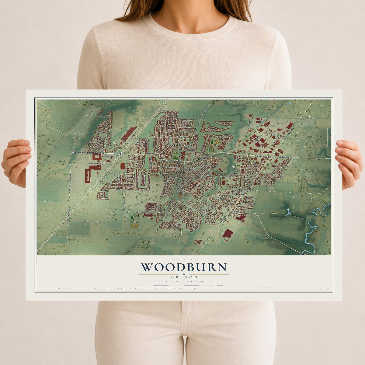 Map of Woodburn, Oregon, 12 x 18 inch unframed archival matte print