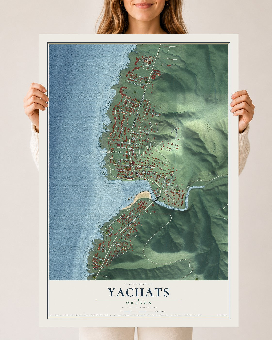 Map of Yachats, Oregon, 24 x 36 inch unframed archival matte print