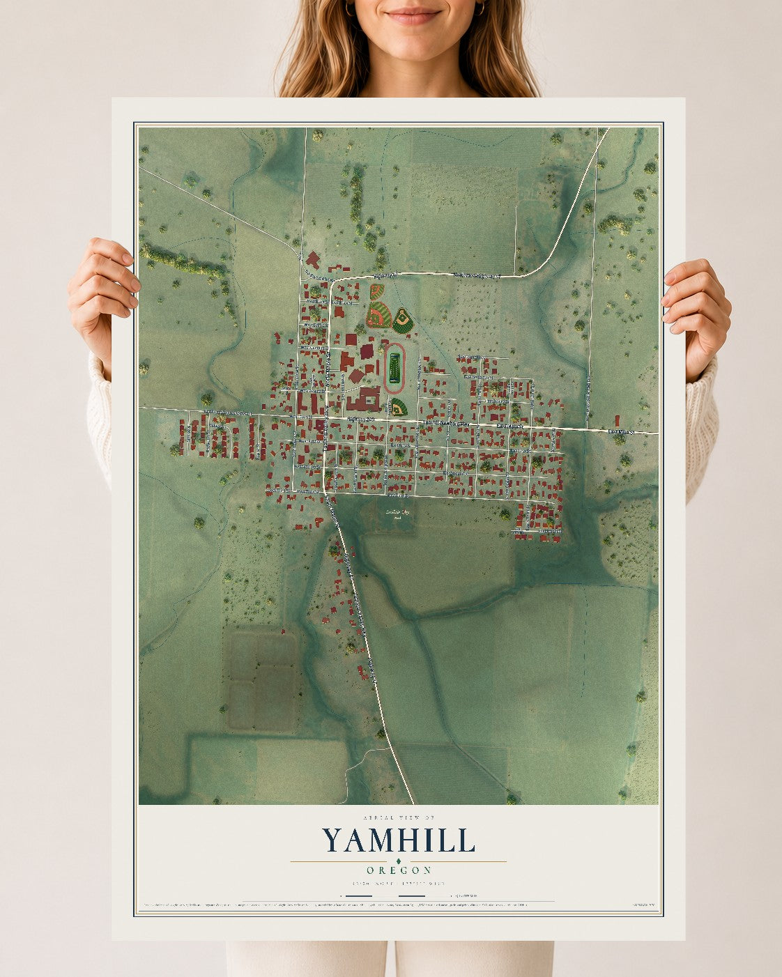 Map of Yamhill, Oregon, 24 x 36 inch unframed archival matte print