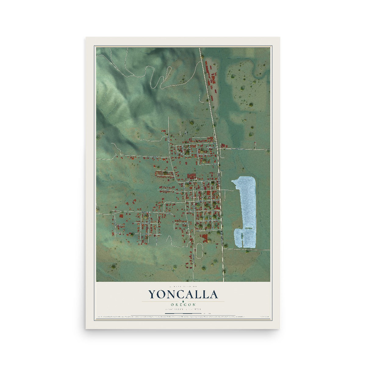 Map of Yoncalla, Oregon, 12 x 18 inch unframed archival matte print