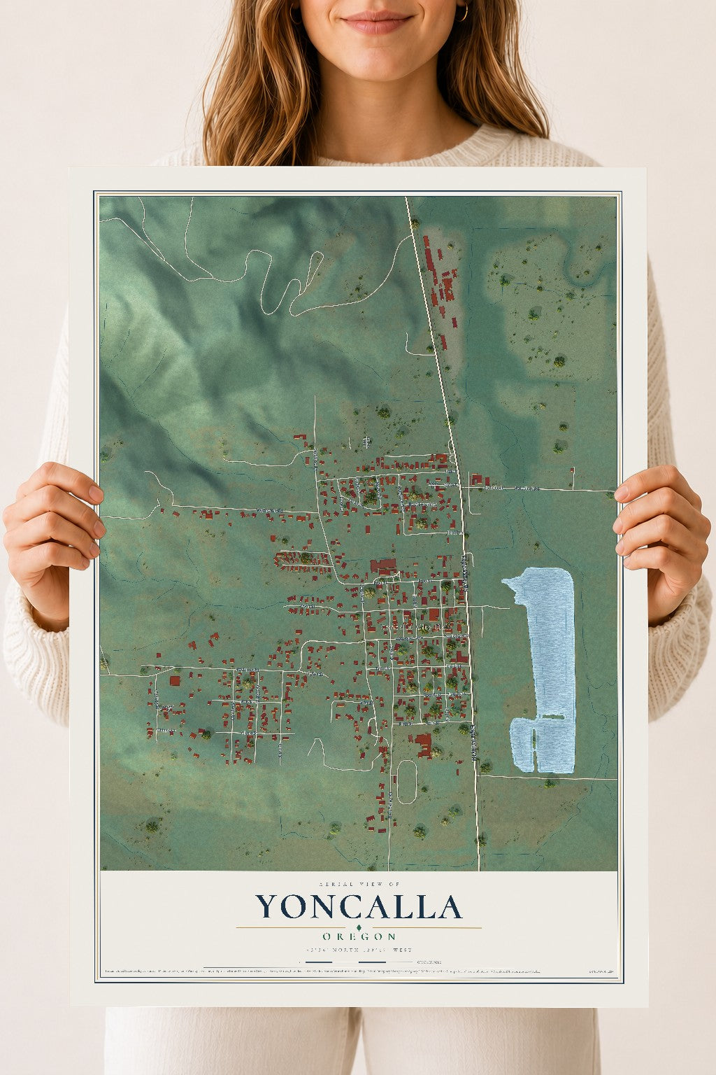 Map of Yoncalla, Oregon, 18 x 24 inch unframed archival matte print