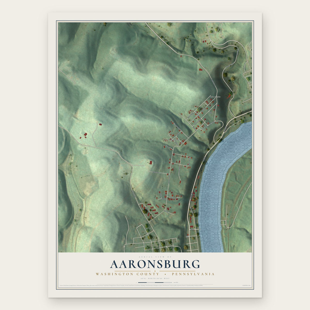 Aaronsburg, Washington County, Pennsylvania map print, the full design