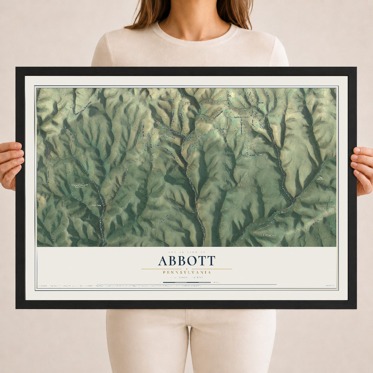 Map of Abbott, Pennsylvania, 18 x 24 inch print in a black wood frame
