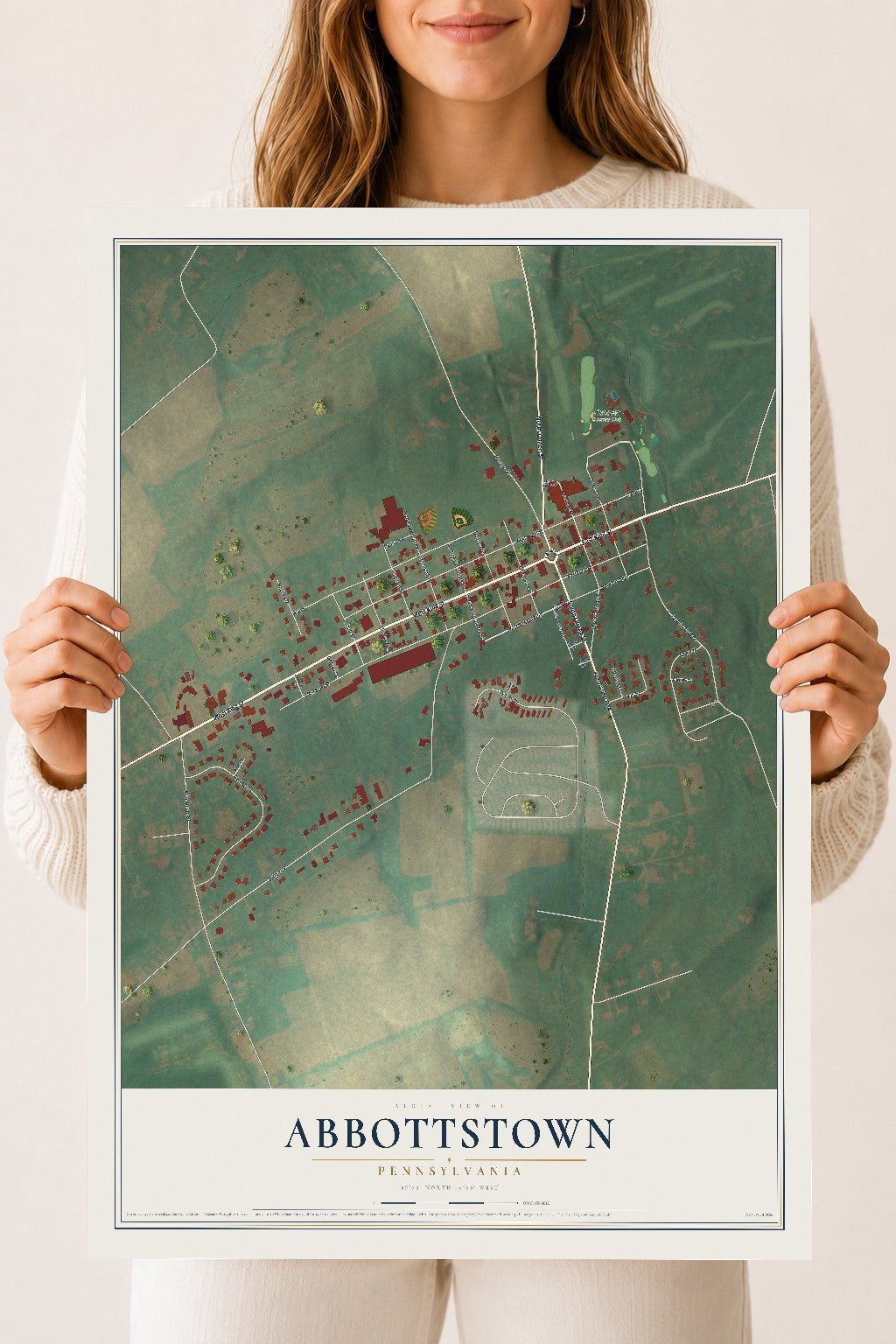 Map of Abbottstown, Pennsylvania, 18 x 24 inch unframed archival matte print
