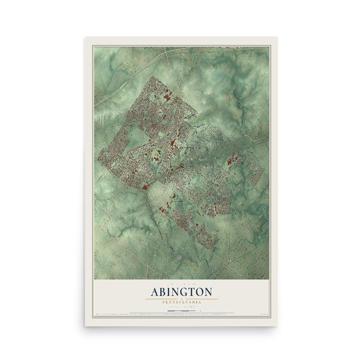 Map of Abington, Pennsylvania, 12 x 18 inch unframed archival matte print