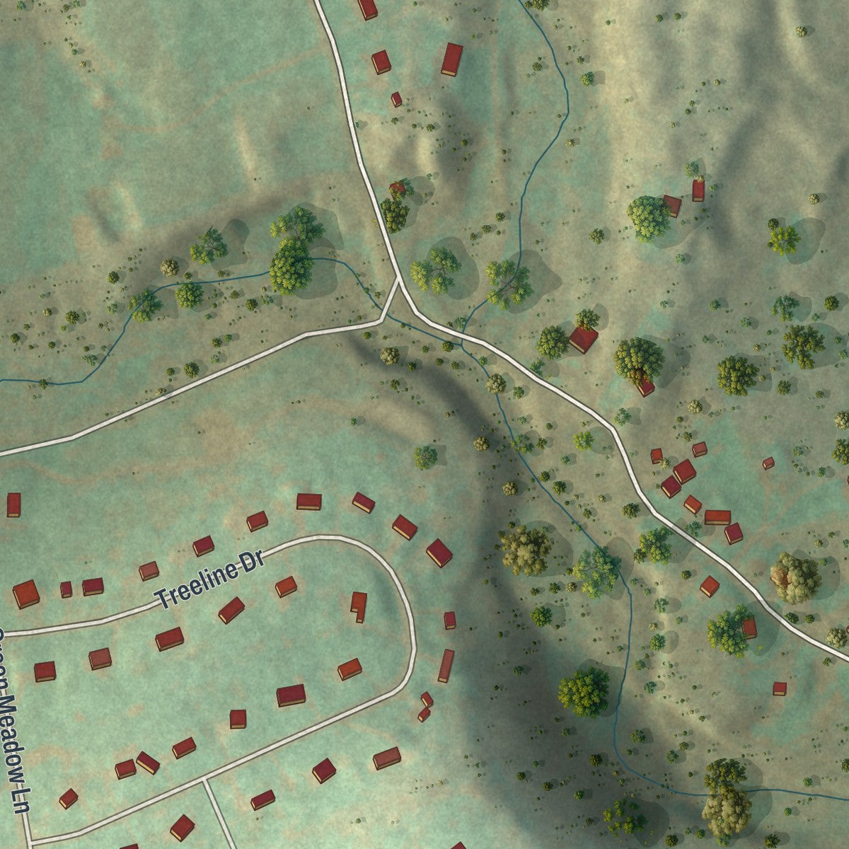 Close-up of the map of Ackermanville, Pennsylvania print showing street and building detail