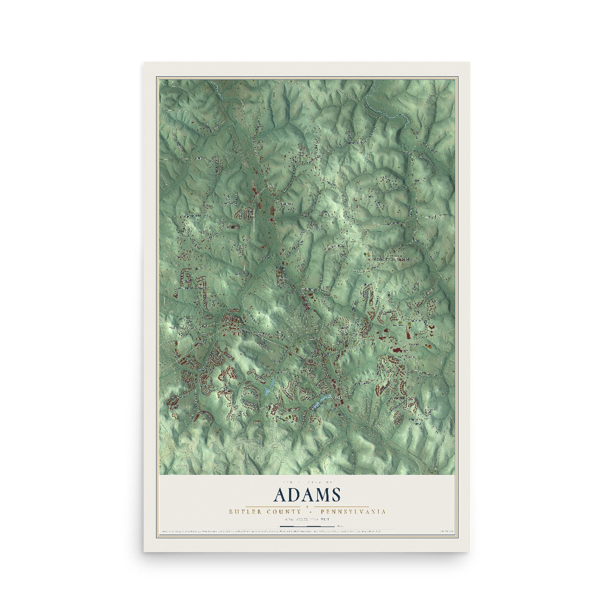 Map of Adams, Butler County, Pennsylvania, 12 x 18 inch unframed archival matte print