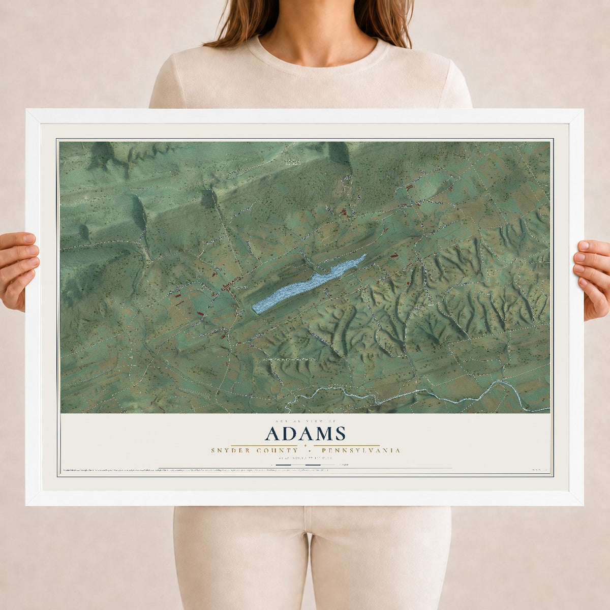 Map of Adams, Snyder County, Pennsylvania, 18 x 24 inch print in a white wood frame