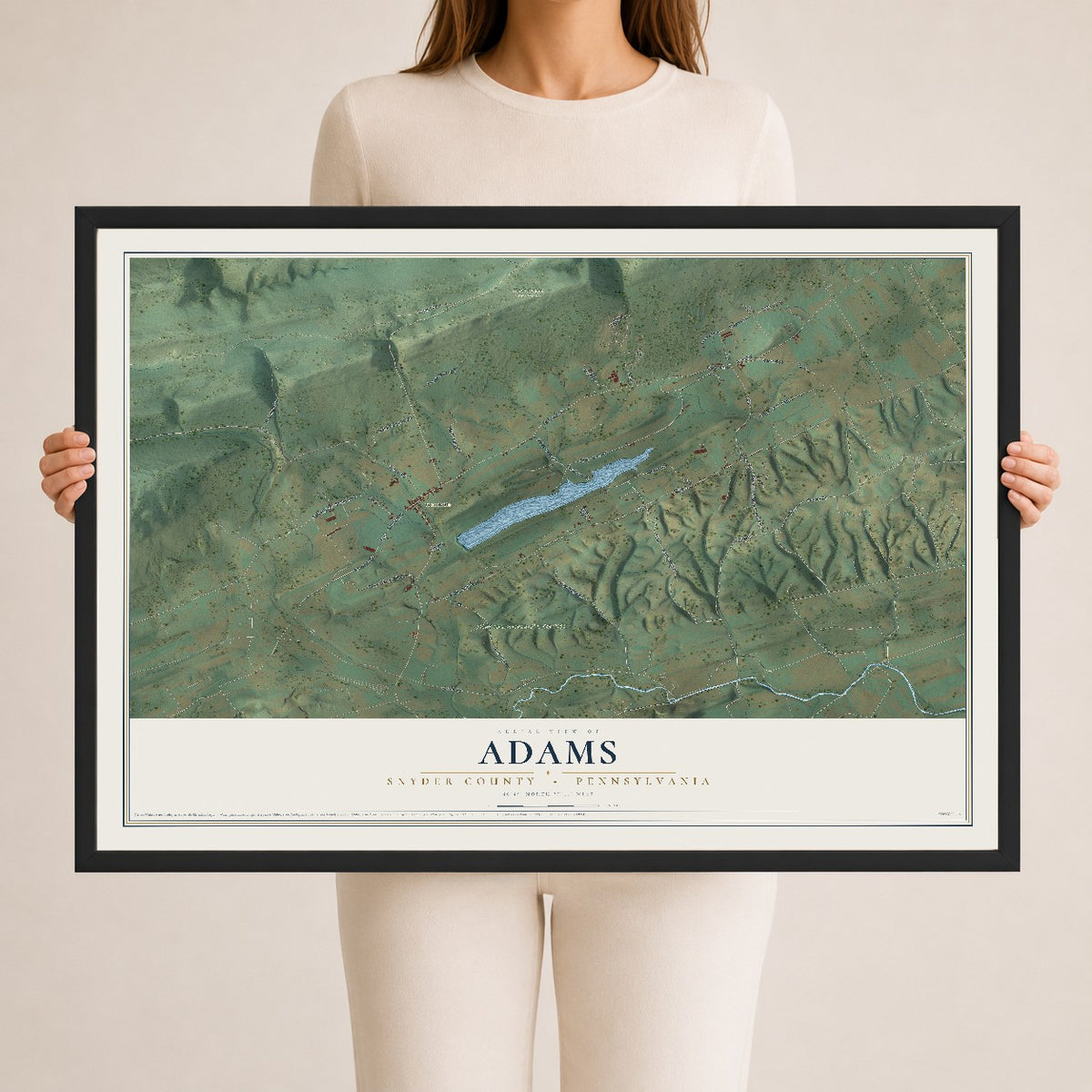Map of Adams, Snyder County, Pennsylvania, 24 x 36 inch print in a black wood frame
