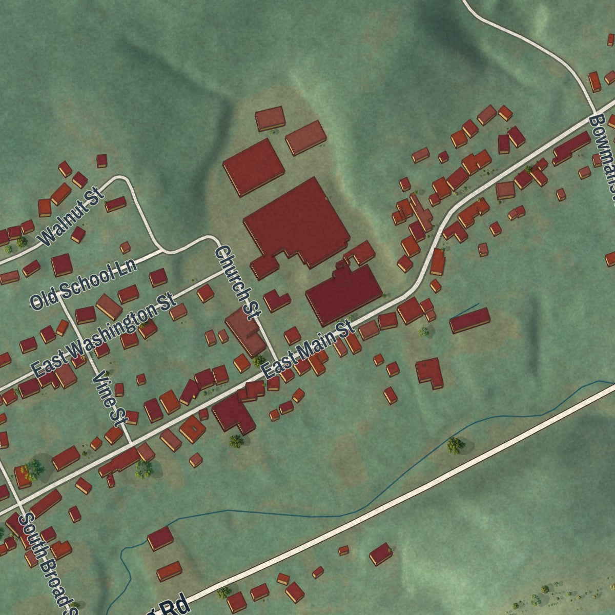 Second close-up of the map of Adamstown, Pennsylvania print showing more streets and buildings