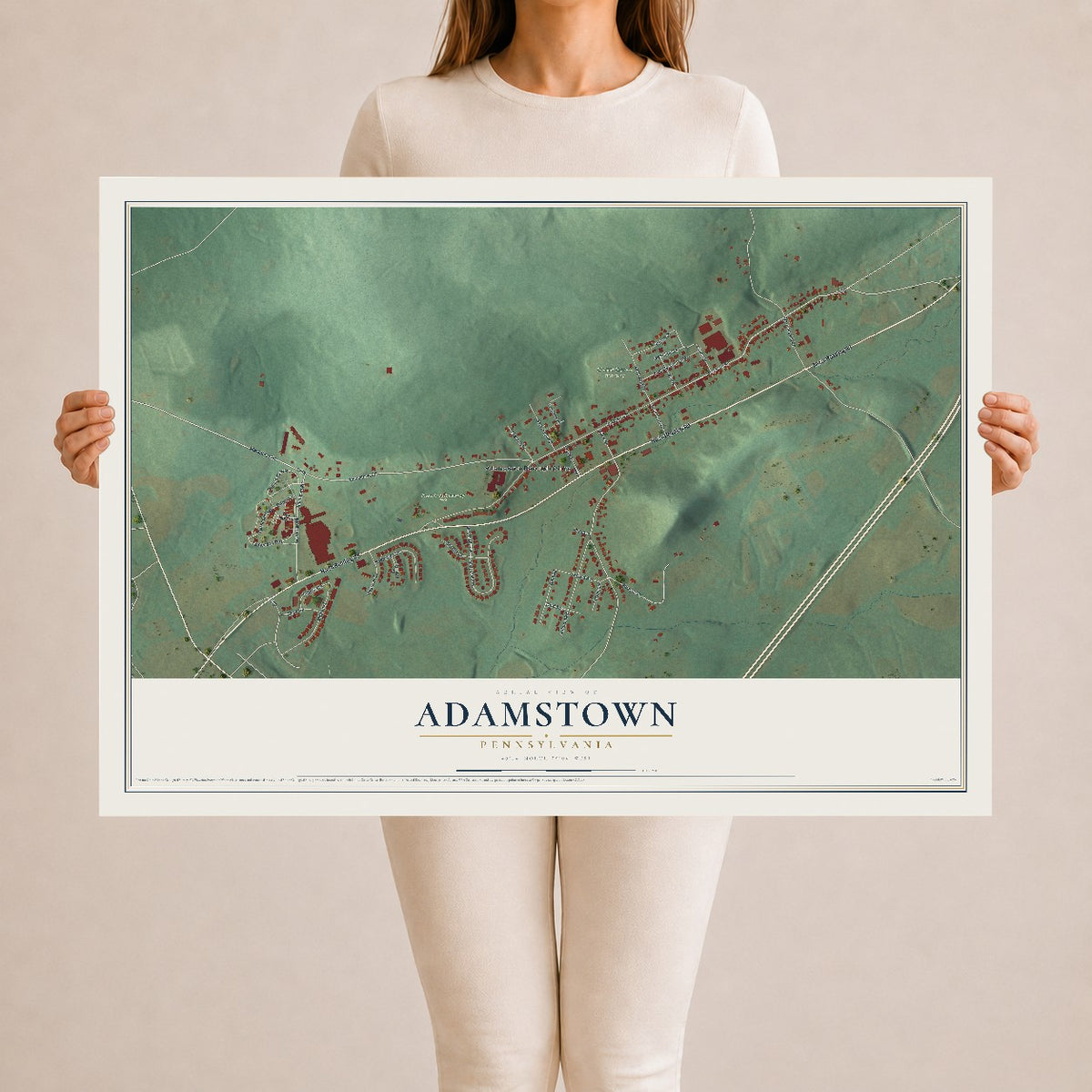 Map of Adamstown, Pennsylvania, 24 x 36 inch unframed archival matte print