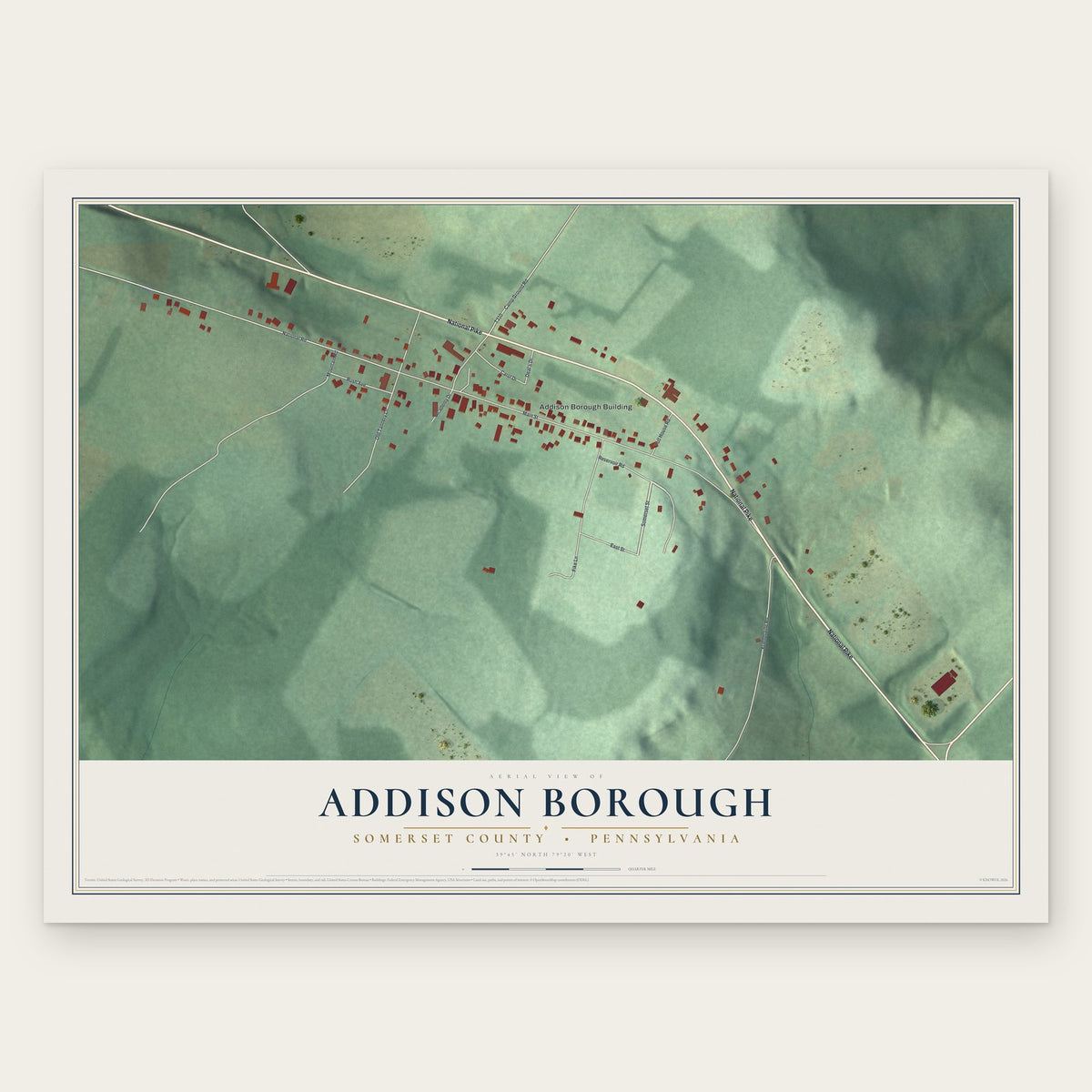 Addison Borough, Somerset County, Pennsylvania map print, the full design