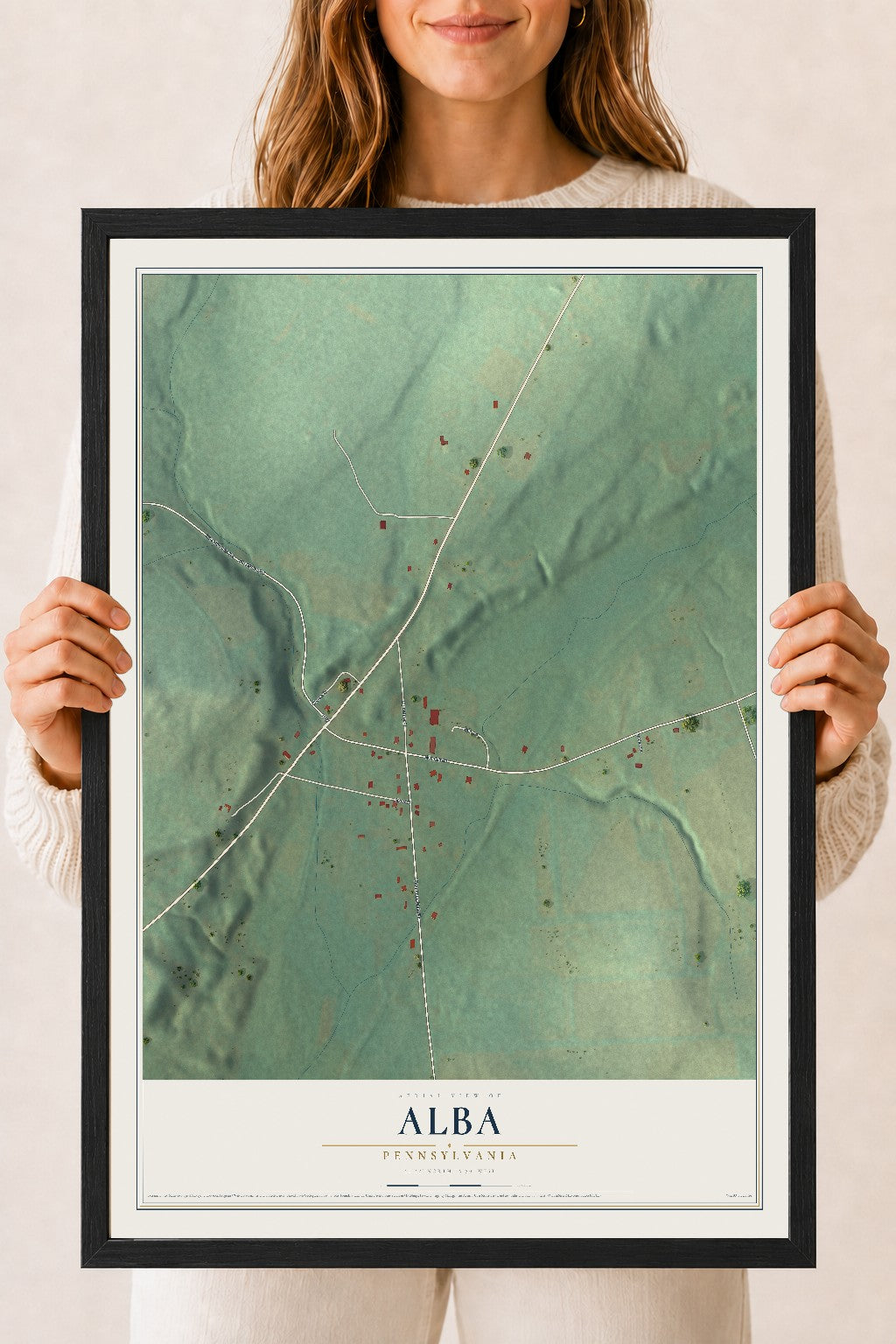 Map of Alba, Pennsylvania, 18 x 24 inch print in a black wood frame