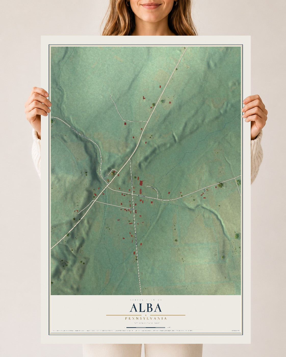 Map of Alba, Pennsylvania, 24 x 36 inch unframed archival matte print