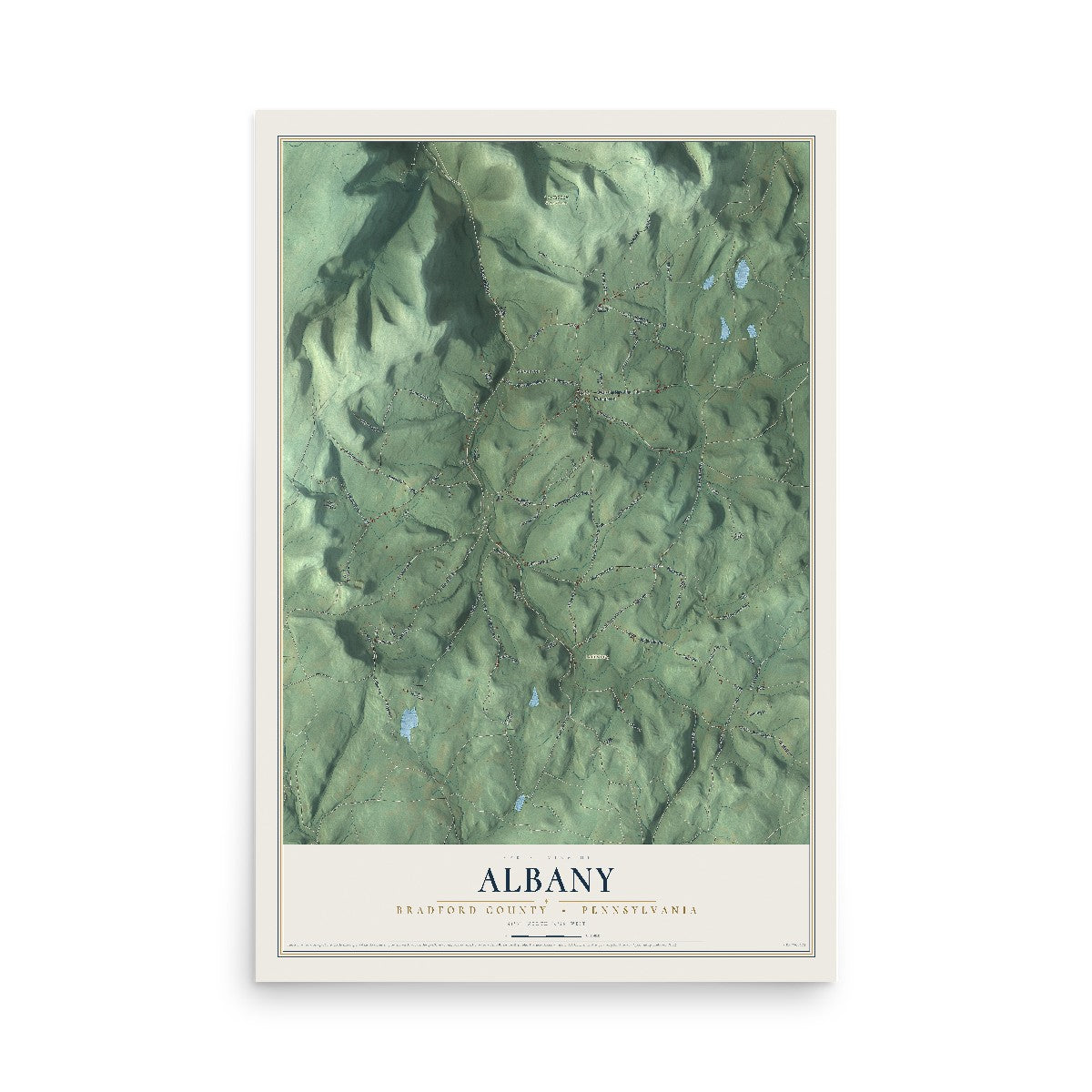 Map of Albany, Bradford County, Pennsylvania, 12 x 18 inch unframed archival matte print