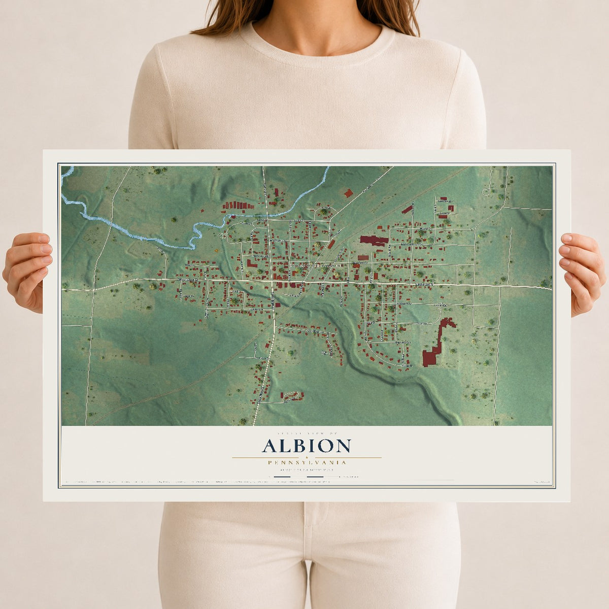 Map of Albion, Pennsylvania, 12 x 18 inch unframed archival matte print