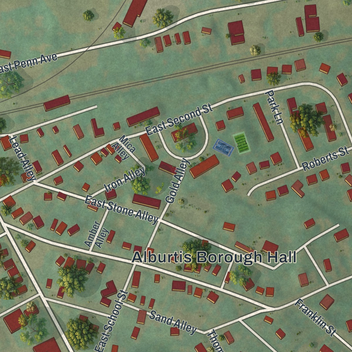 Close-up of the map of Alburtis, Pennsylvania print showing street and building detail