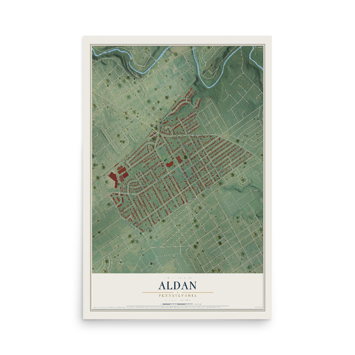Map of Aldan, Pennsylvania, 12 x 18 inch unframed archival matte print