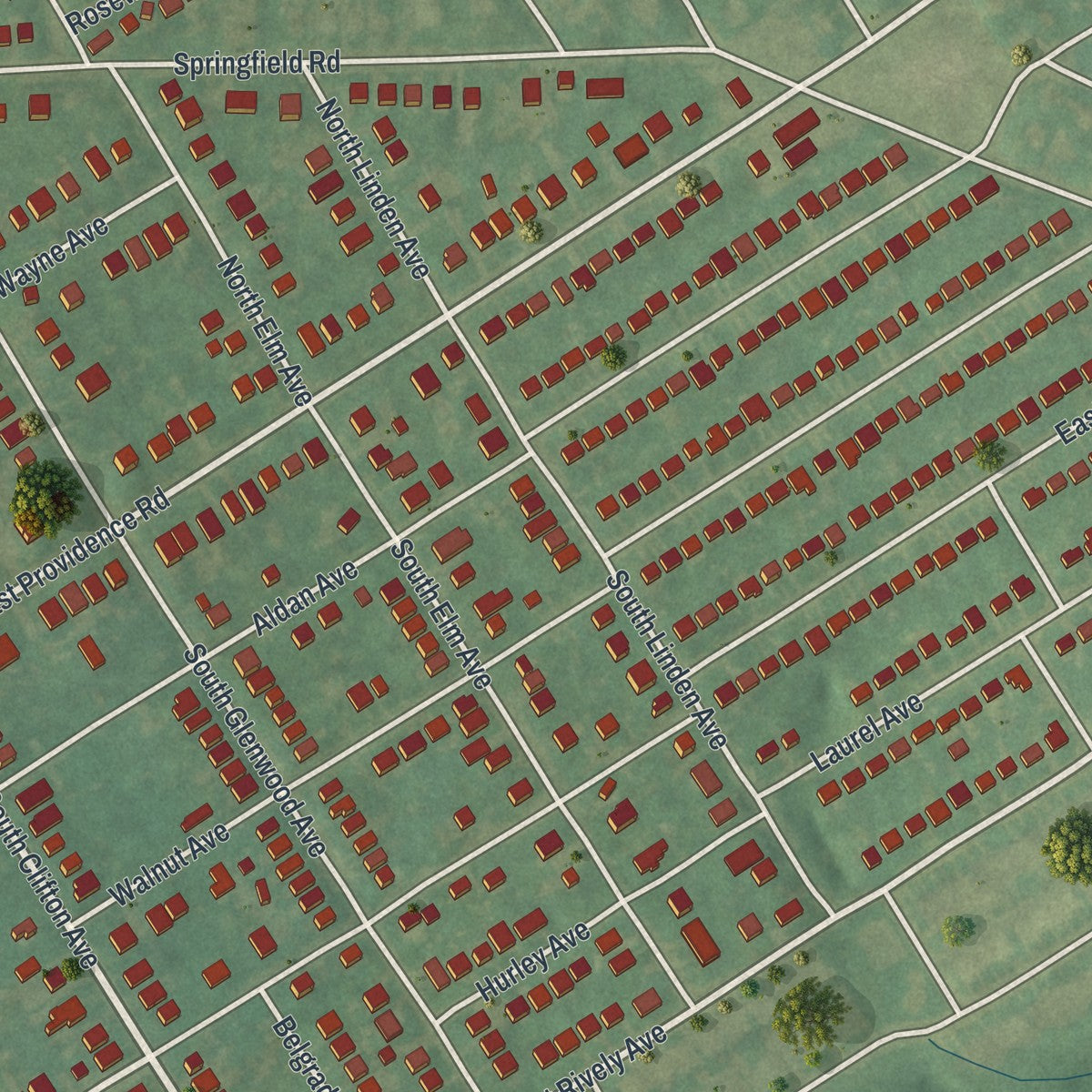 Close-up of the map of Aldan, Pennsylvania print showing street and building detail