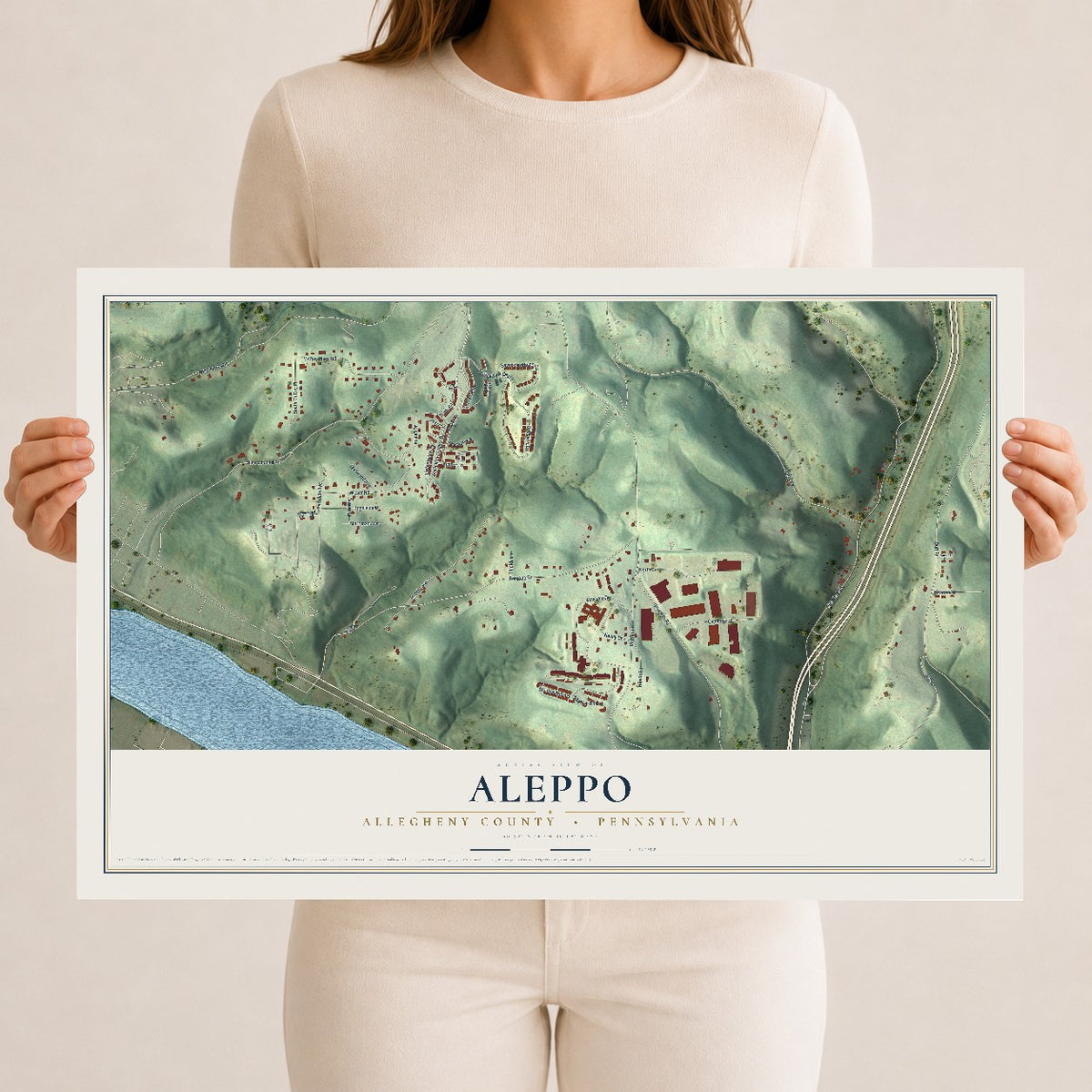 Map of Aleppo, Allegheny County, Pennsylvania, 12 x 18 inch unframed archival matte print