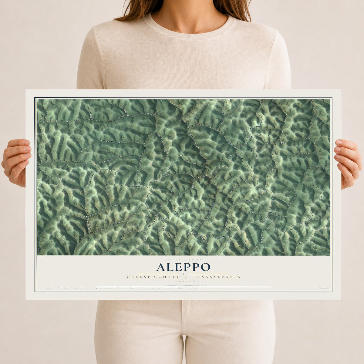Map of Aleppo, Greene County, Pennsylvania, 12 x 18 inch unframed archival matte print