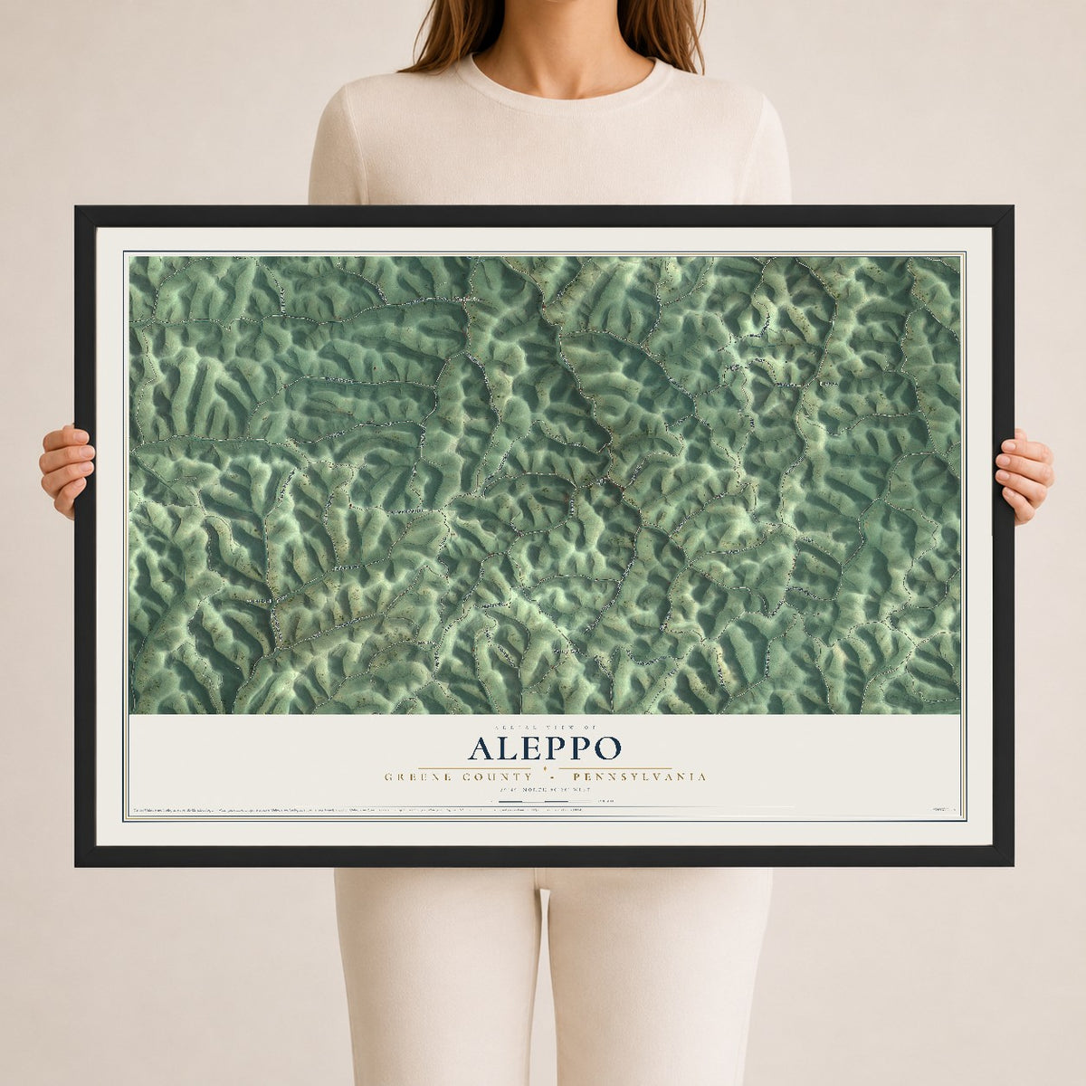Map of Aleppo, Greene County, Pennsylvania, 24 x 36 inch print in a black wood frame