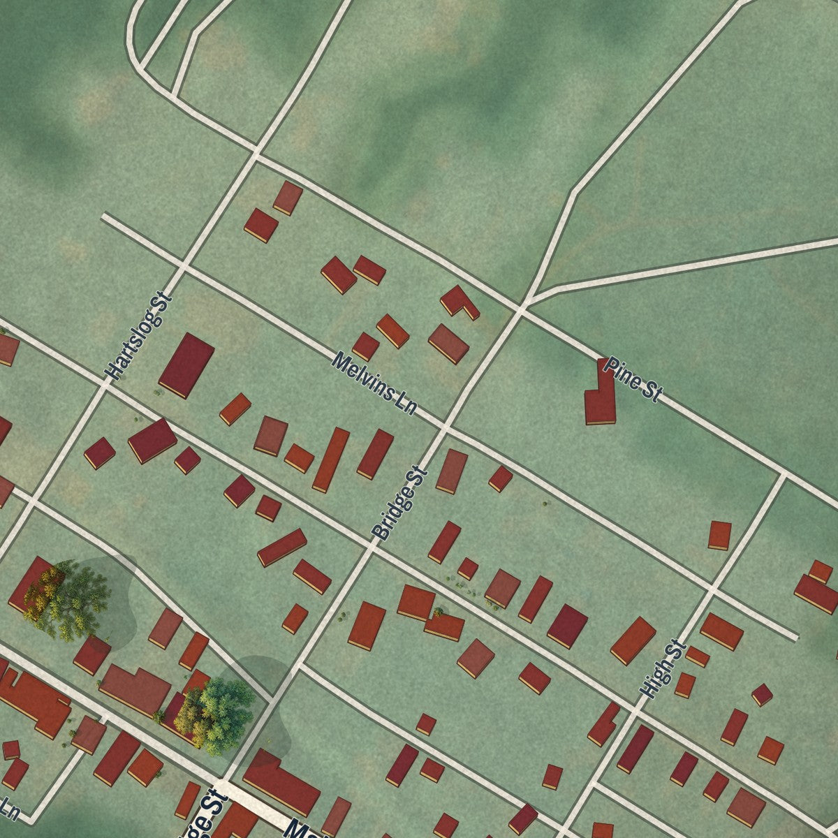 Close-up of the map of Alexandria, Pennsylvania print showing street and building detail