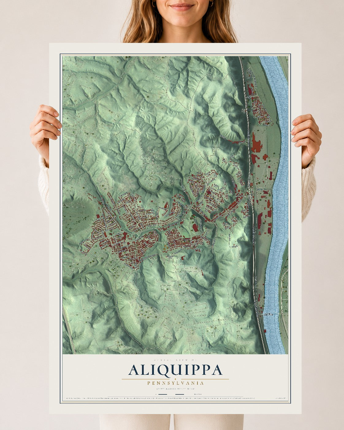 Map of Aliquippa, Pennsylvania, 24 x 36 inch unframed archival matte print