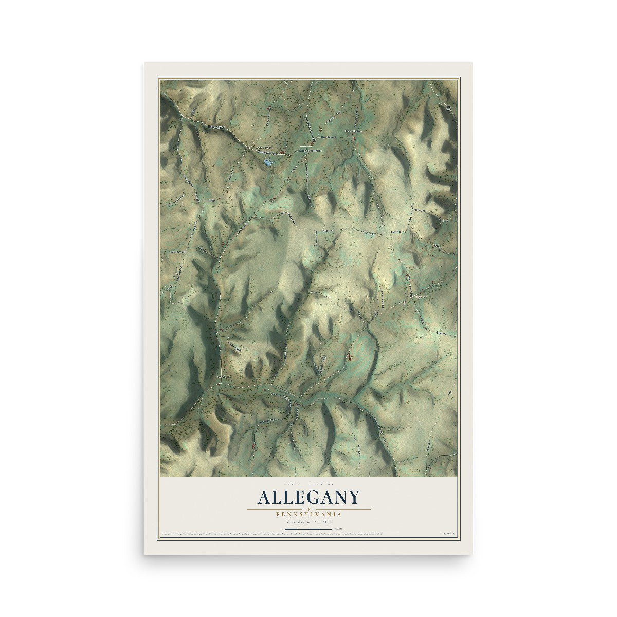 Map of Allegany, Pennsylvania, 12 x 18 inch unframed archival matte print
