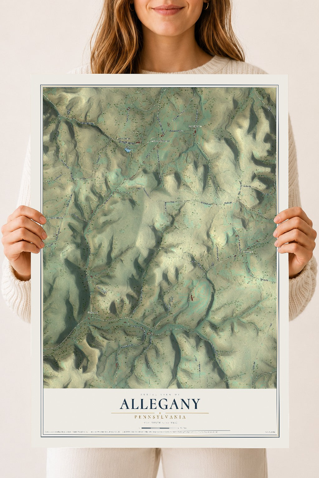 Map of Allegany, Pennsylvania, 18 x 24 inch unframed archival matte print
