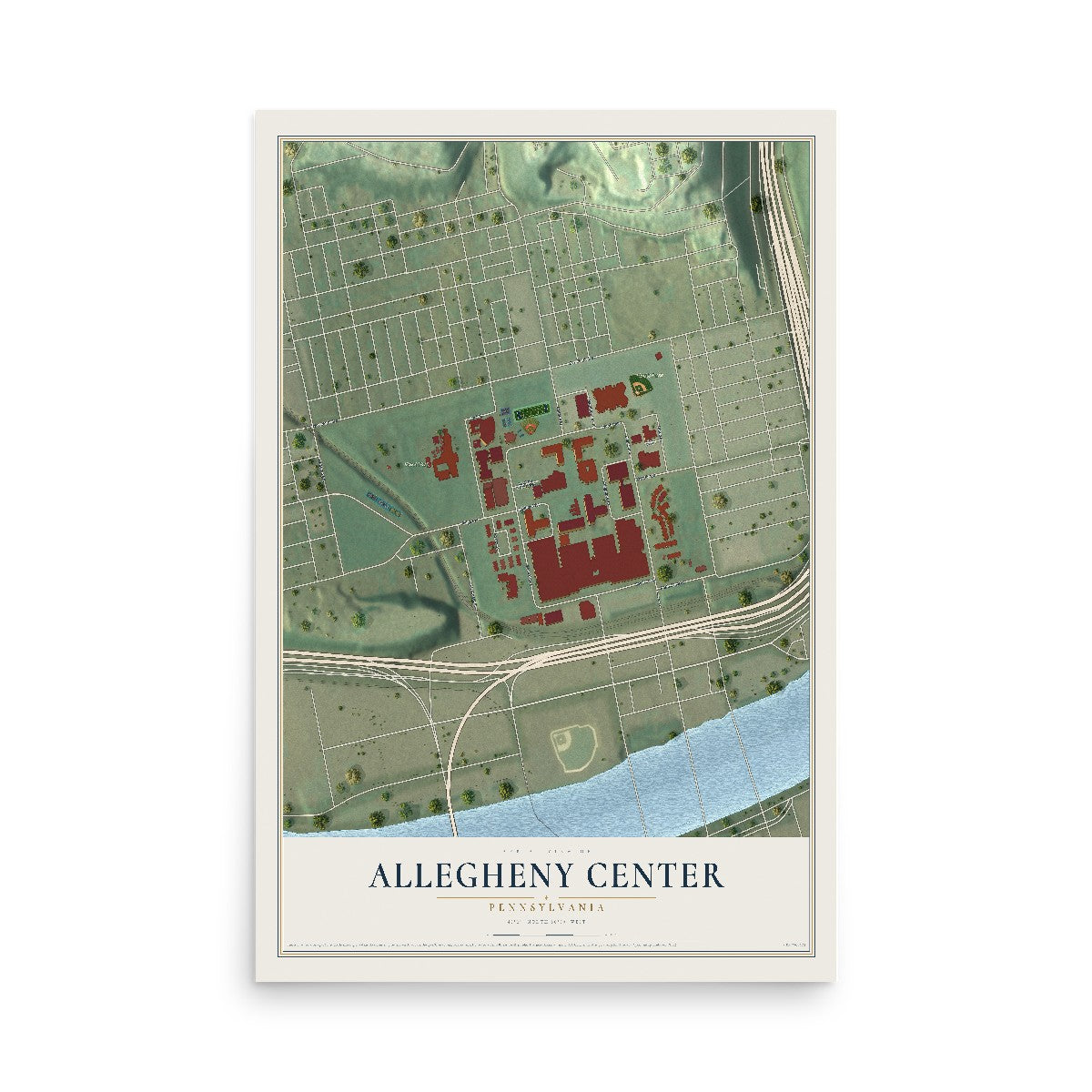 Map of Allegheny Center, Pennsylvania, 12 x 18 inch unframed archival matte print
