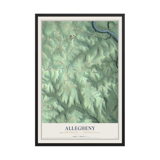Map of Allegheny, Butler County, Pennsylvania, 12 x 18 inch print in a black wood frame