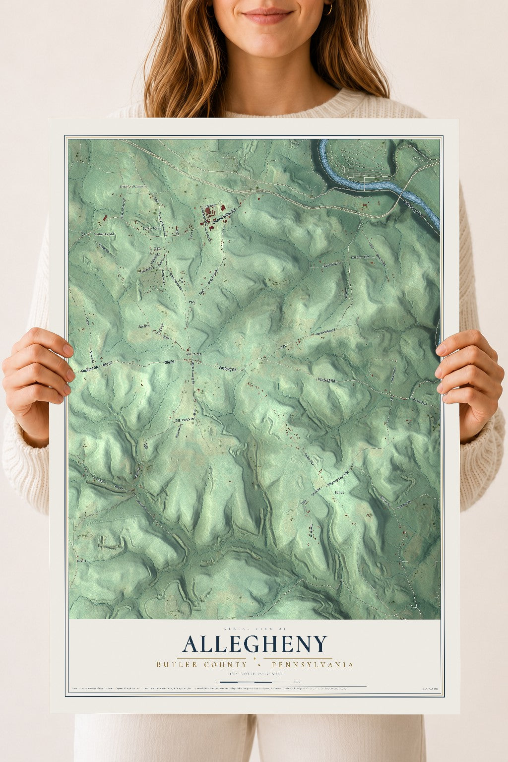 Map of Allegheny, Butler County, Pennsylvania, 18 x 24 inch unframed archival matte print