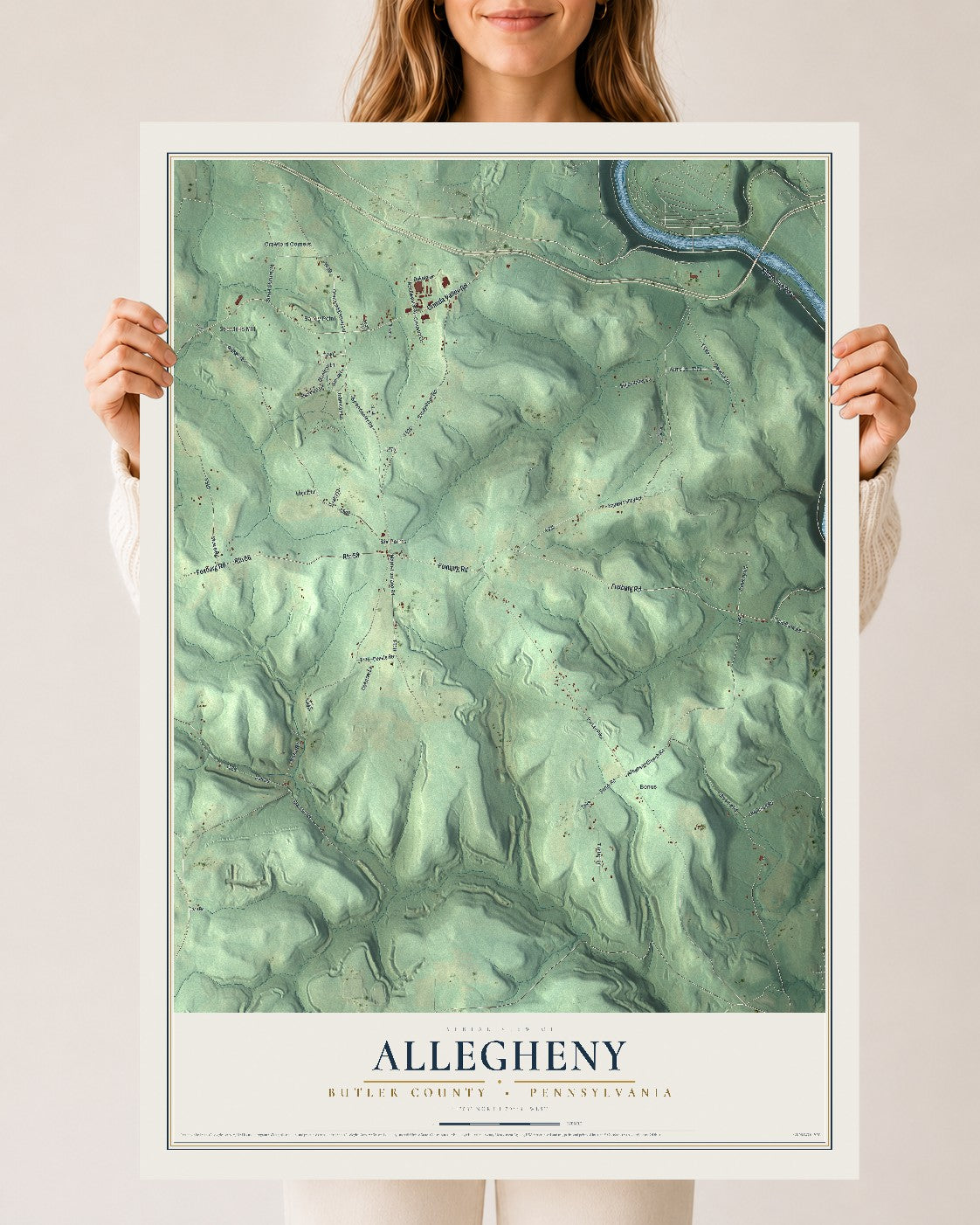 Map of Allegheny, Butler County, Pennsylvania, 24 x 36 inch unframed archival matte print