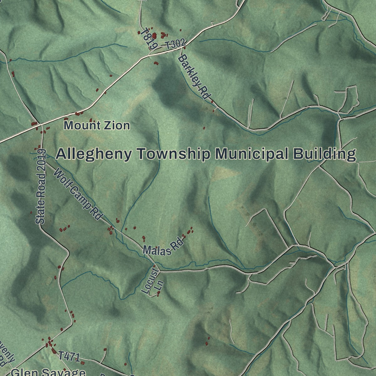 Close-up of the map of Allegheny, Somerset County, Pennsylvania print showing street and building detail