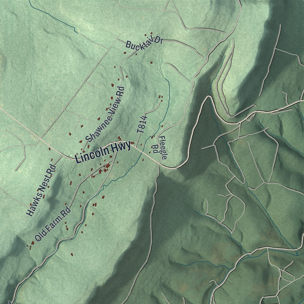 Second close-up of the map of Allegheny, Somerset County, Pennsylvania print showing more streets and buildings