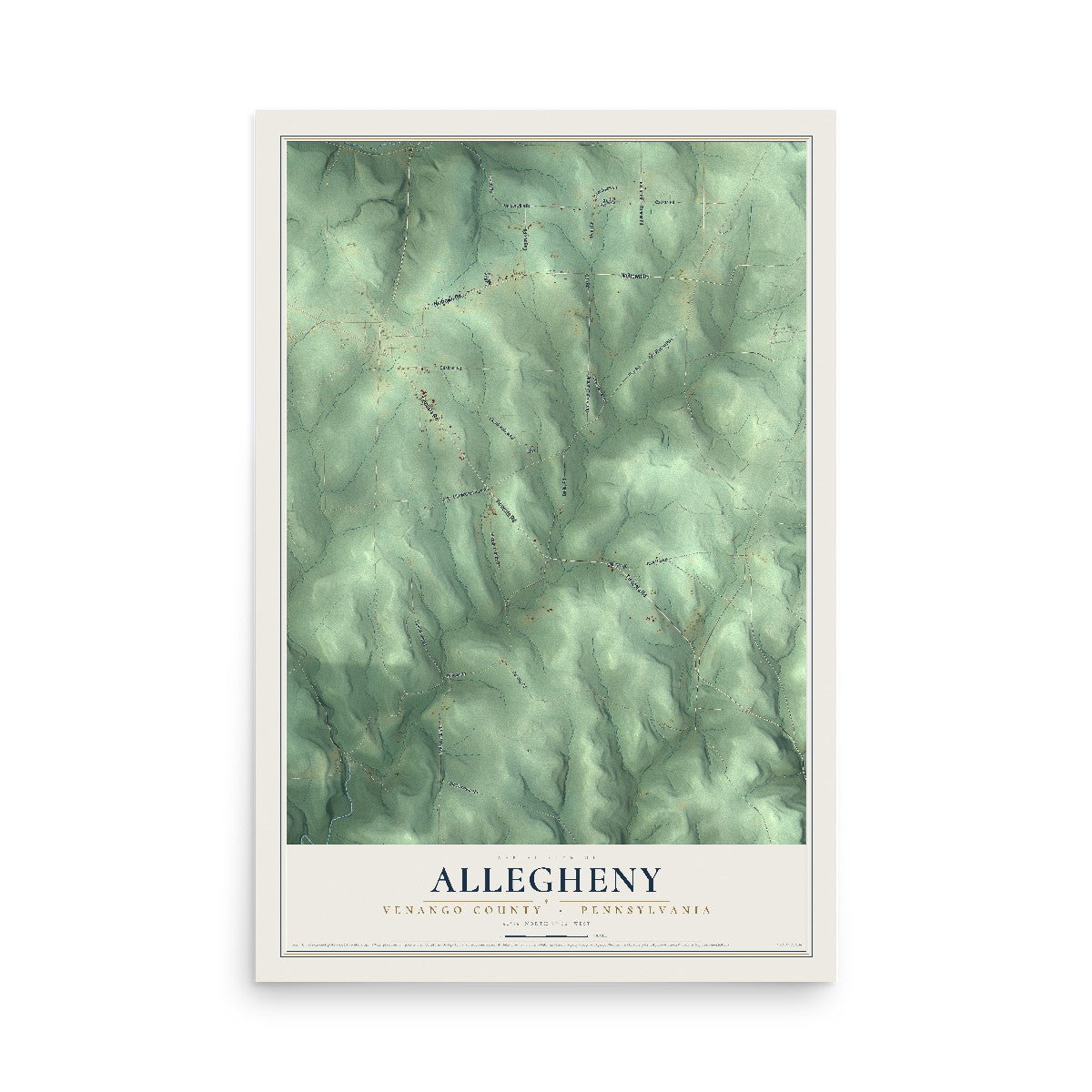 Map of Allegheny, Venango County, Pennsylvania, 12 x 18 inch unframed archival matte print