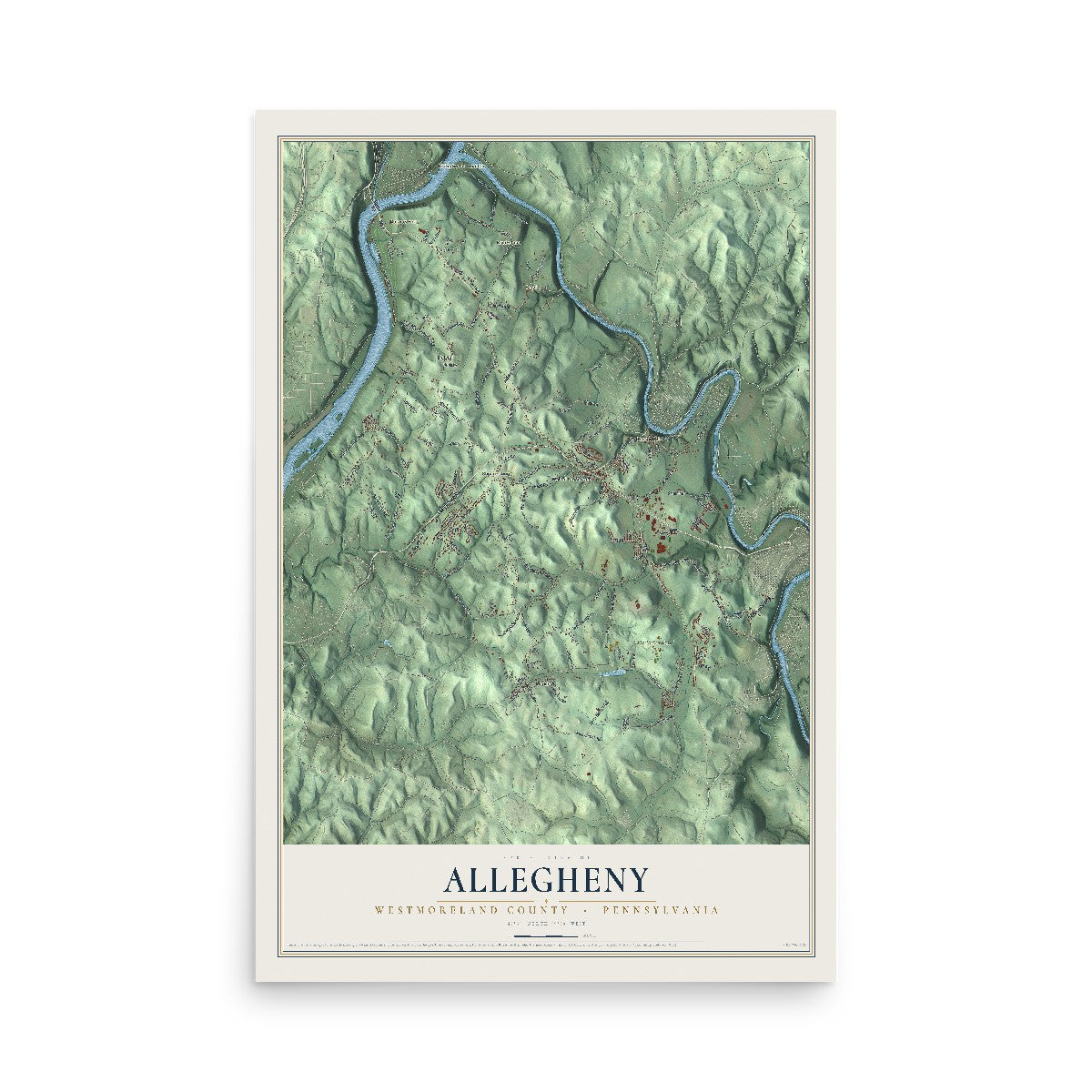 Map of Allegheny, Westmoreland County, Pennsylvania, 12 x 18 inch unframed archival matte print