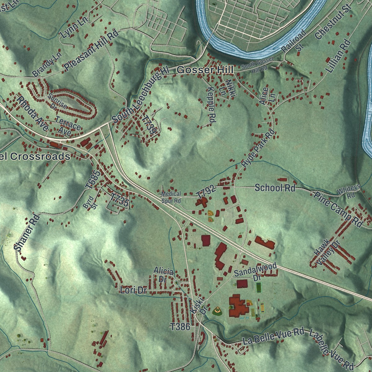 Second close-up of the map of Allegheny, Westmoreland County, Pennsylvania print showing more streets and buildings