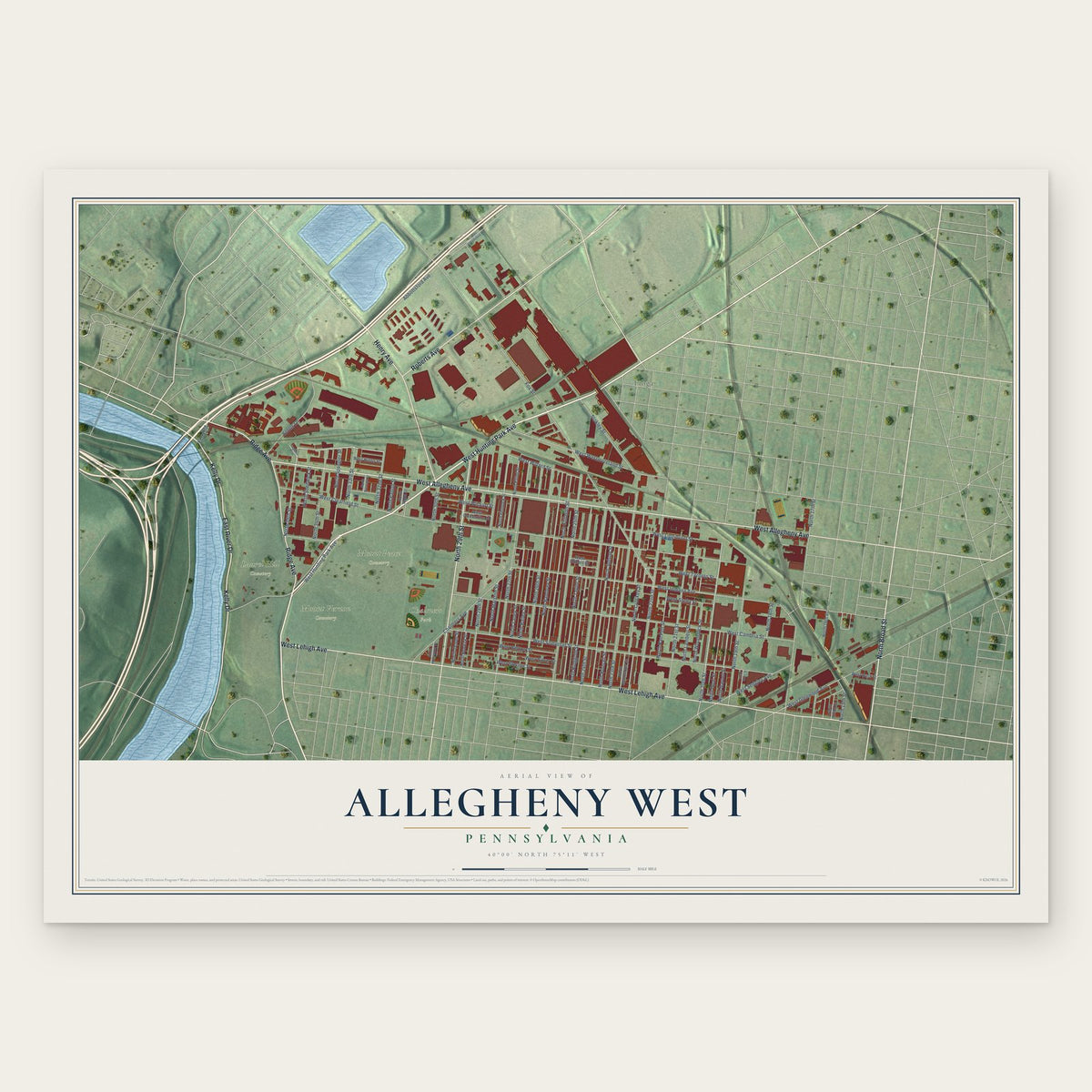 Allegheny West, Philadelphia, Pennsylvania map print, the full design