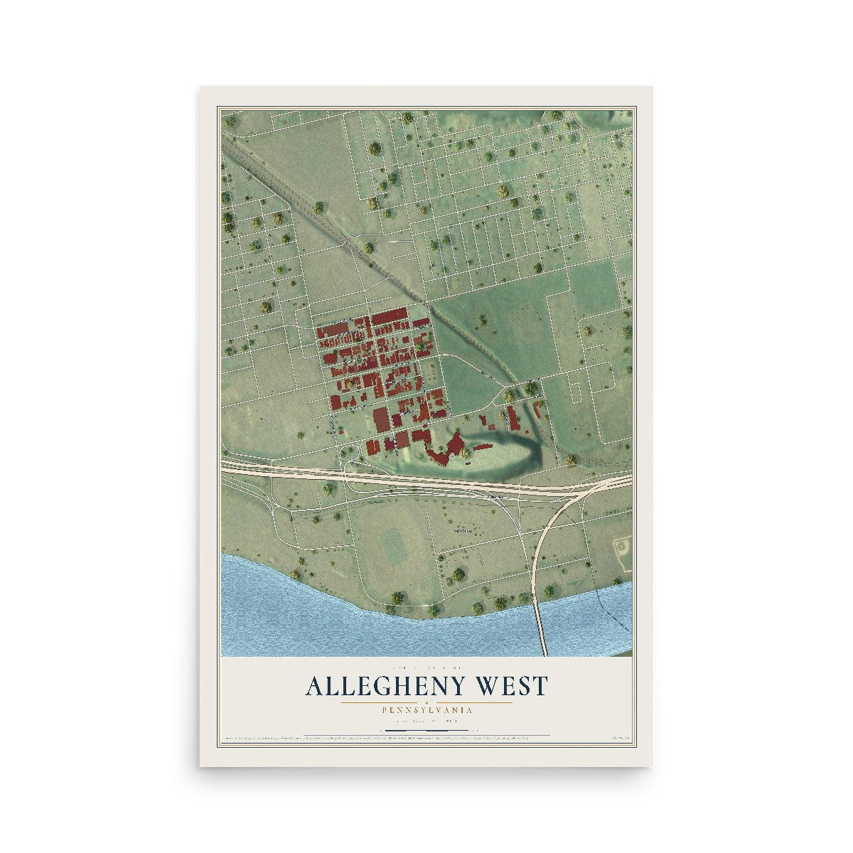 Map of Allegheny West, Pennsylvania, 12 x 18 inch unframed archival matte print