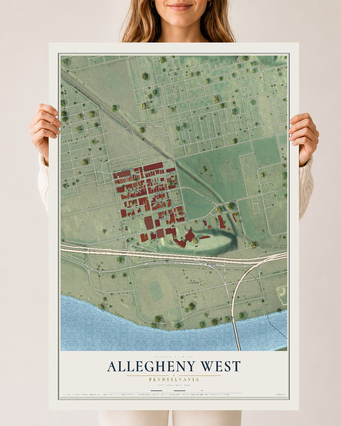 Map of Allegheny West, Pennsylvania, 24 x 36 inch unframed archival matte print