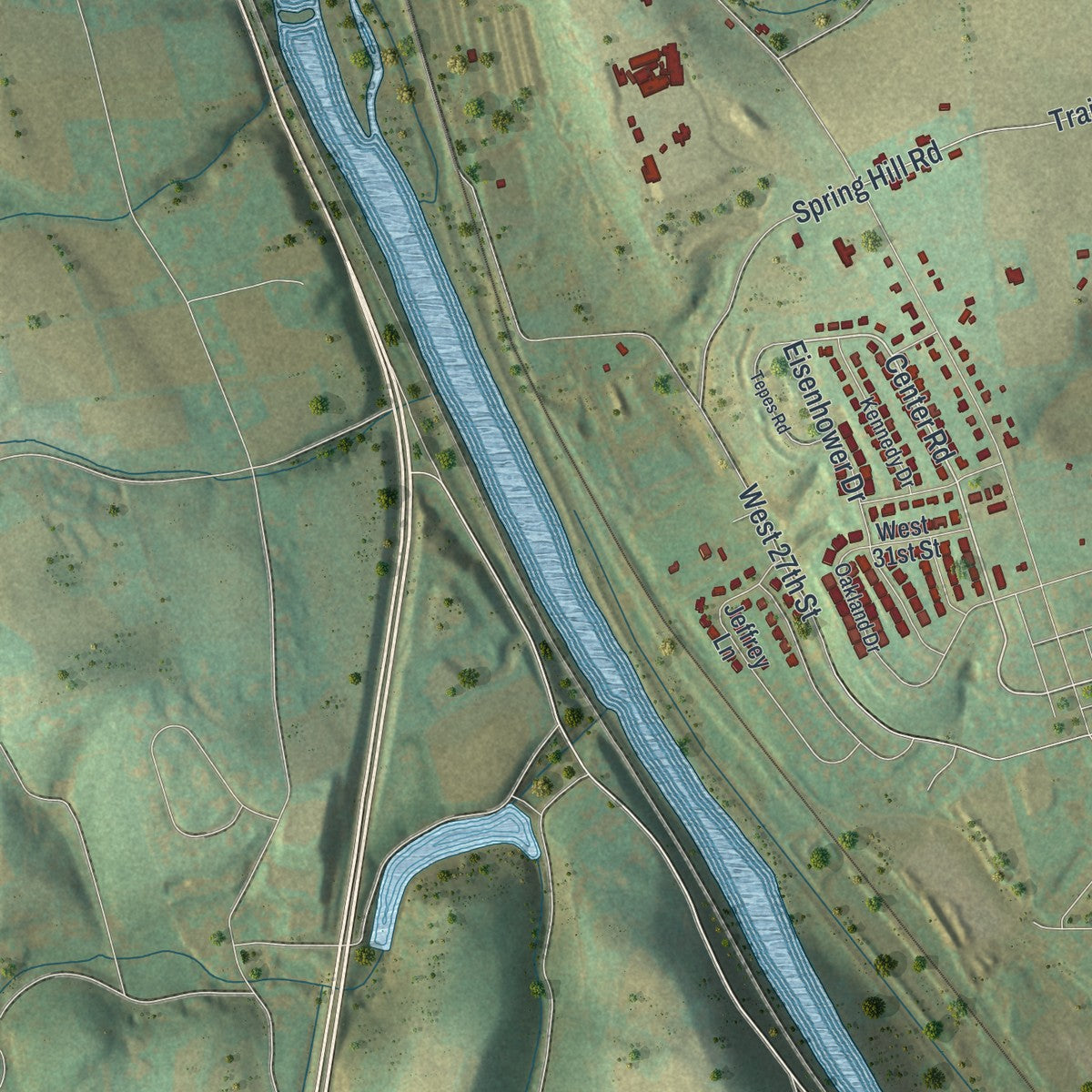 Second close-up of the map of Allen, Pennsylvania print showing more streets and buildings