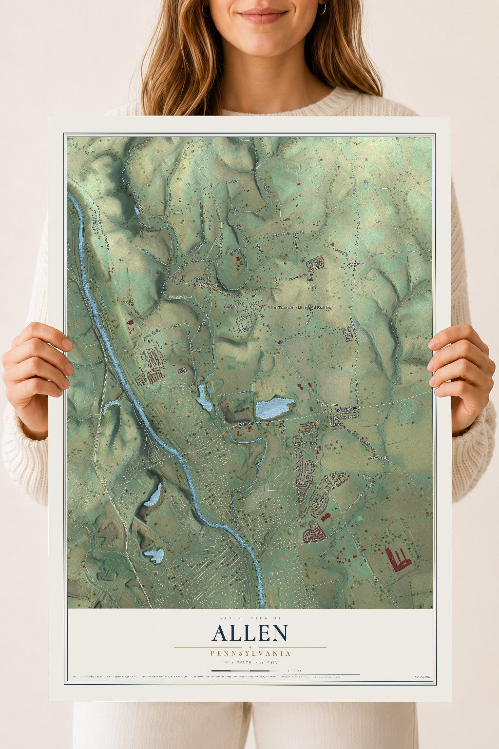 Map of Allen, Pennsylvania, 18 x 24 inch unframed archival matte print