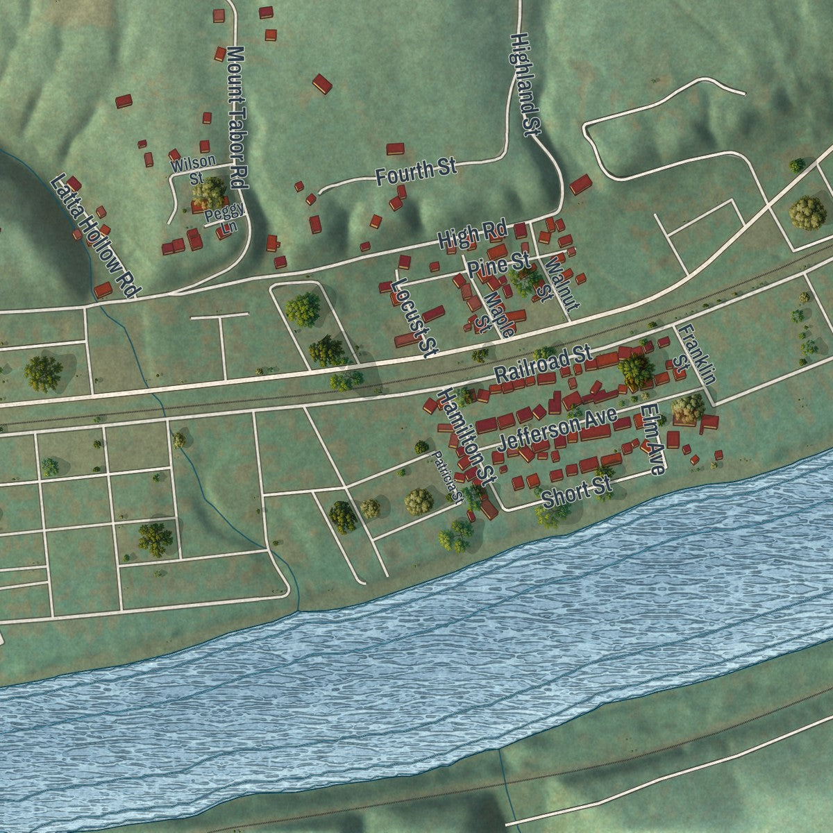Close-up of the map of Allenport, Pennsylvania print showing street and building detail