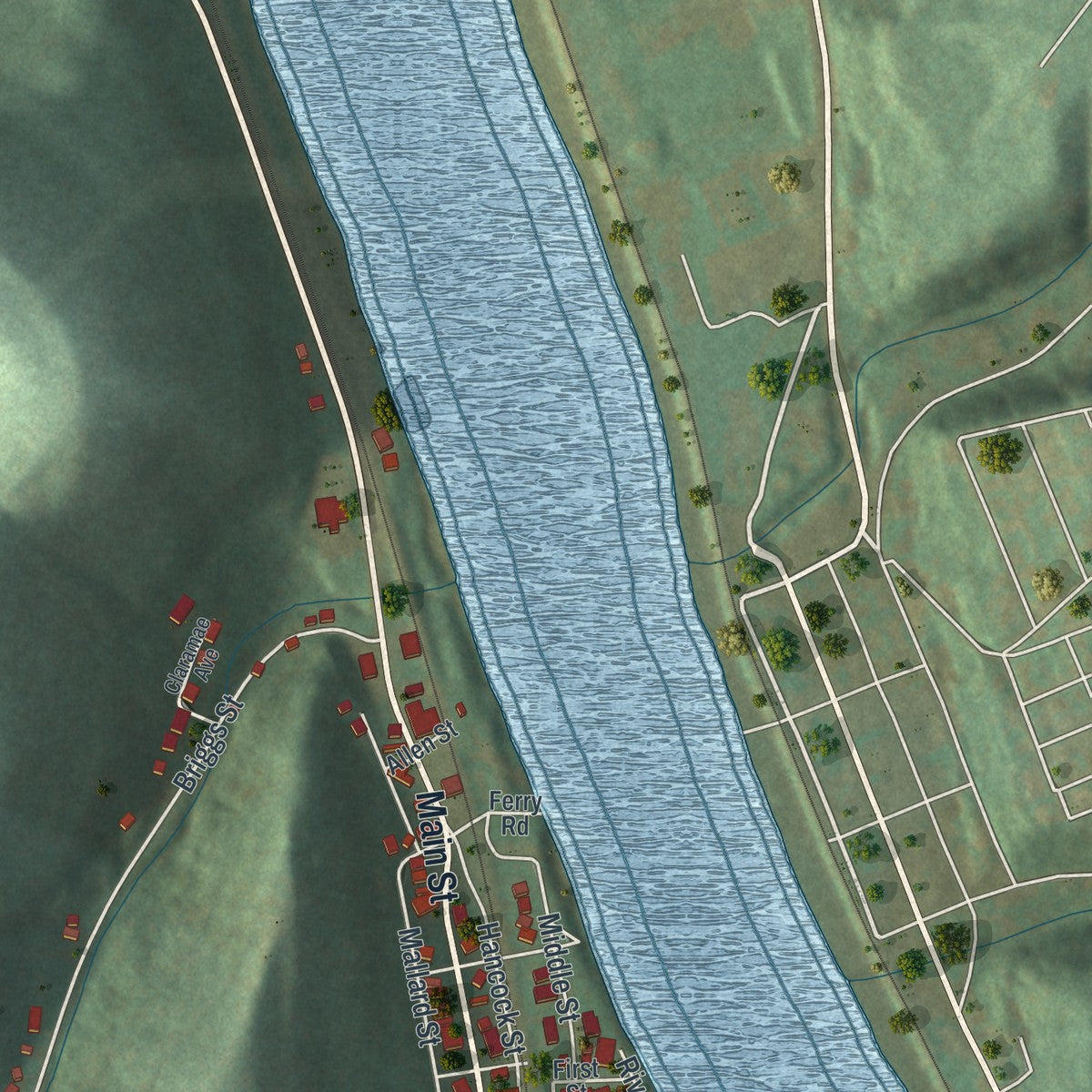 Second close-up of the map of Allenport, Pennsylvania print showing more streets and buildings