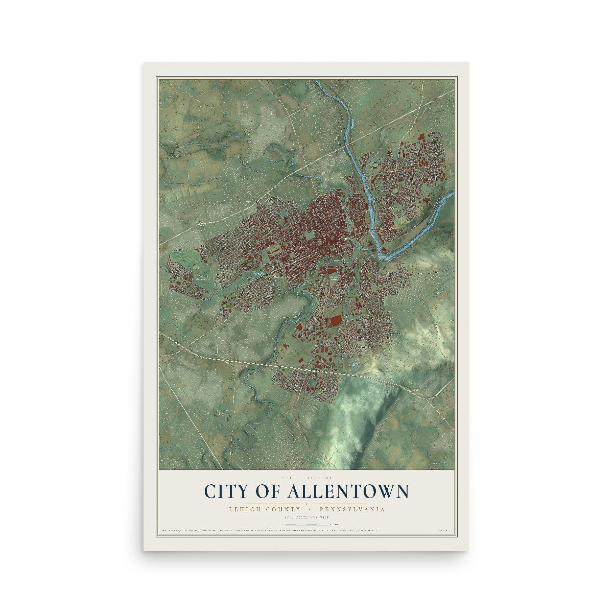 Map of the City of Allentown, Lehigh County, Pennsylvania, 12 x 18 inch unframed archival matte print