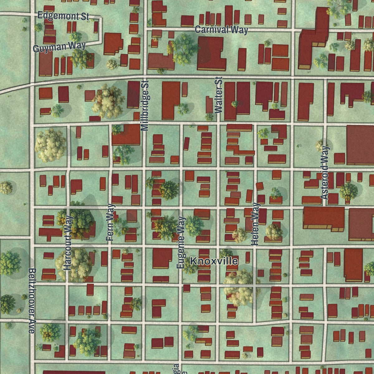 Close-up of the map of Allentown, Pennsylvania print showing street and building detail